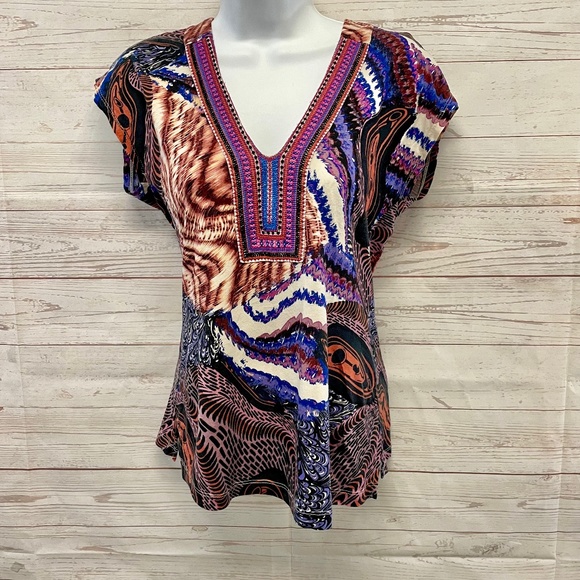 Anthropologie One September Embroidered Abstract Print Top - Picture 1 of 7